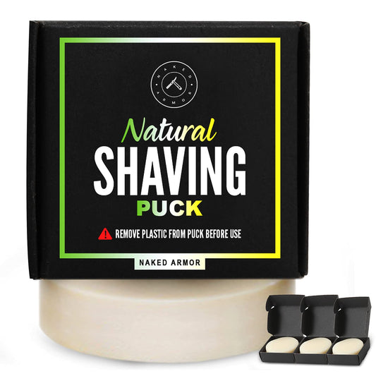 Naked Armor 3-Pack Natural Shave Soap Pucks - Wet Shaving Soap for Sensitive Skin - Organic Ingredients with Shea Butter & Eucalyptus - Premium Beauty and Personal Care Naked Armor