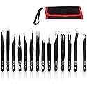 HengTianMei Precision Tweezers Set, ESD Anti-Static Stainless Steel Tweezers Set for Craft, Jewelry, Electronics, Laboratory Work (14 PCS)