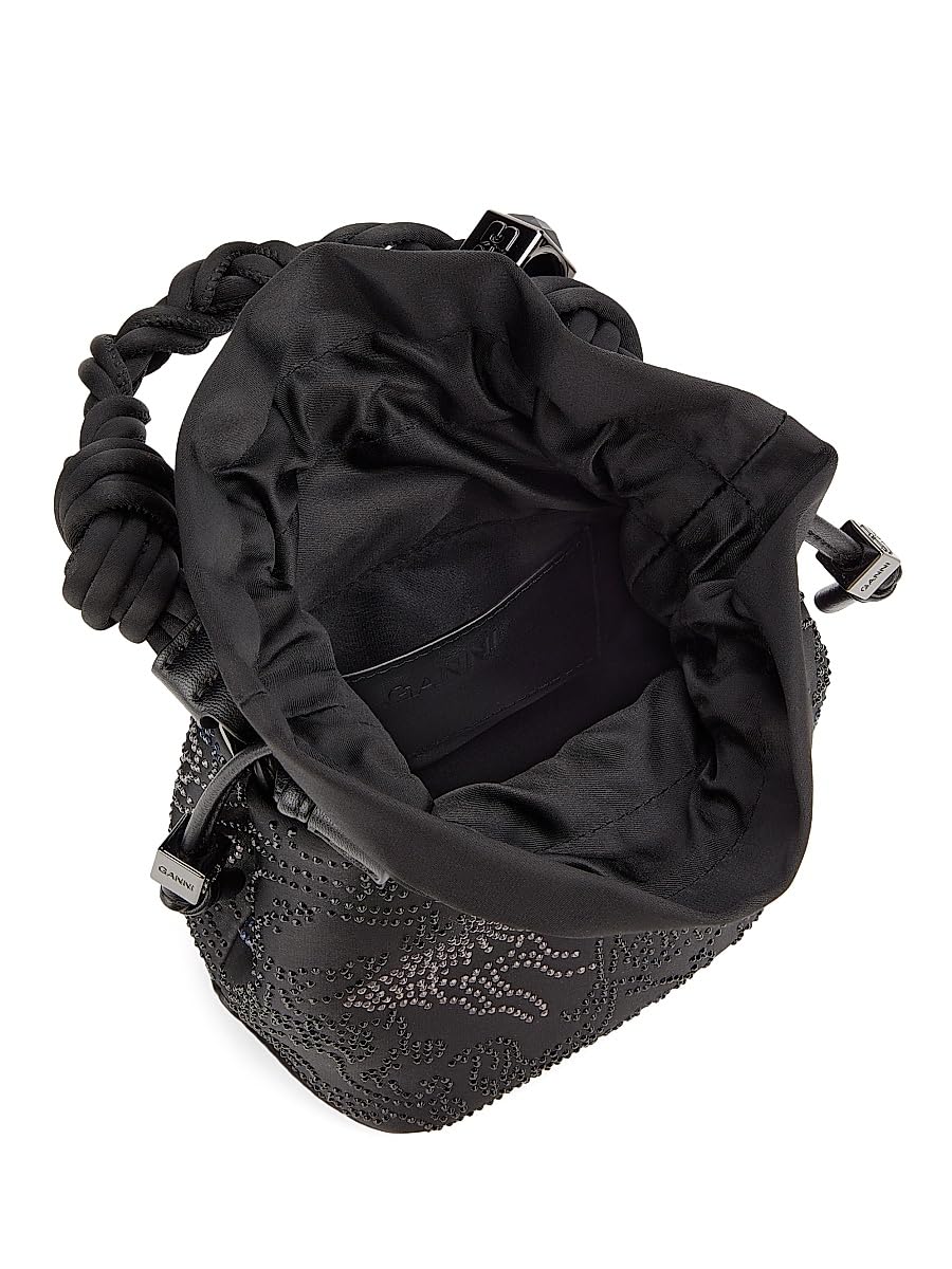 Ganni, Flower Crystal Mini Bou Bucket Bag, Black
