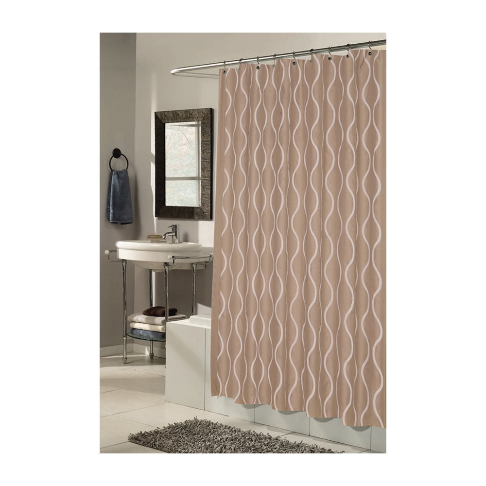 Carnation Home Fashions, Inc Carnation Home Fashions Geneva 70 72-Inch Shower Curtain with Flocking, Ivory and Taupe