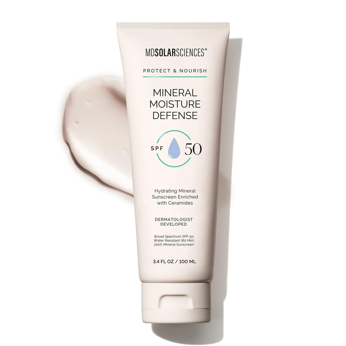 MDSolarSciences Mineral Moisture Defense Sunscreen SPF 30 | Hydrating Moisturizer with Ceramides | Water-Resistant, Broad Spectrum UV Protection | No