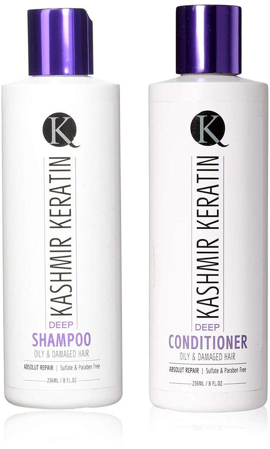 2PC Bundle:Kashmir Keratin Deep Shampoo and Conditioner For Oily and Damaged Hair Sulfate And Paraben Free NEW PRESENTATION (8 Fl. Oz)