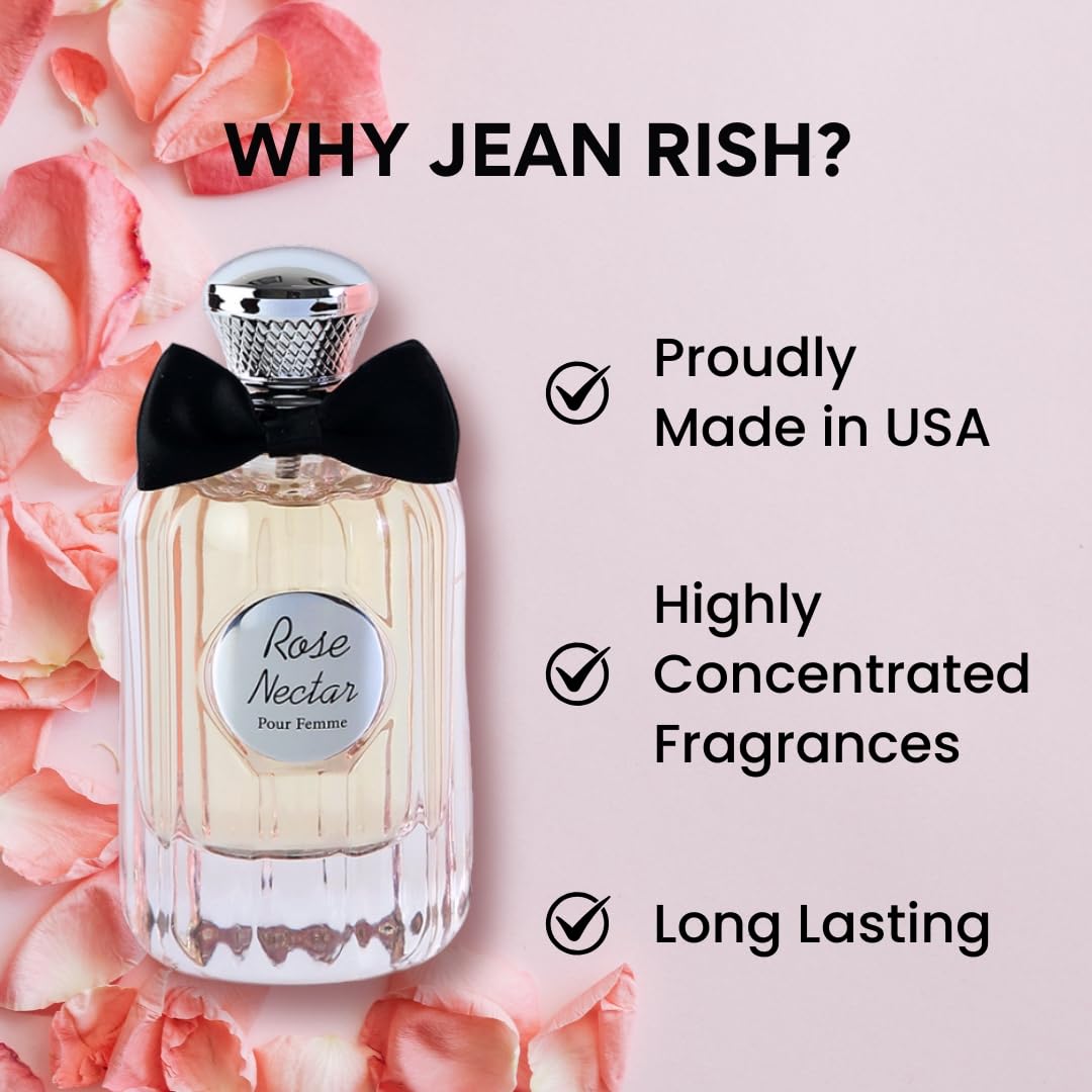 Jean Rish Rose Nectar Perfume for Women Eau De Parfum, Long-Lasting Luxury Fragrance, Made In USA - Rose, Cedar, Musk Scent - 100ml / 3.4 oz