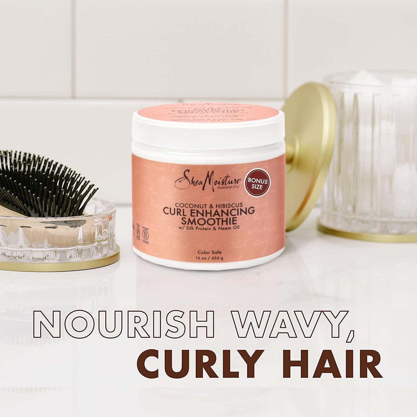 SheaMoisture Coconut & Hibiscus Curl Enhancing Smoothie, Bonus Size - Shea Butter Leave-In for Moisturizing & Defining Curly Hair, Repair, Frizz