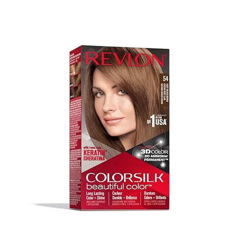Revlon Permanent Hair Color, Permanent Hair Dye, Colorsilk with 100% Gray Coverage, Ammonia-Free, Keratin and Amino Acids, 54 Light Golden Brown, 4.4