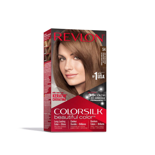 Revlon Permanent Hair Color, Permanent Hair Dye, Colorsilk with 100% Gray Coverage, Ammonia-Free, Keratin and Amino Acids, 54 Light Golden Brown, 4.4