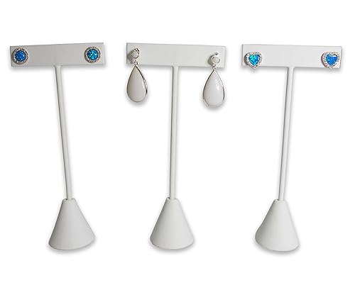 N'ice Packaging - 3 Qty White Leatherette 5.75" High Free-Standing Earring T-Stand Display, T Shape Holder for Tradeshow, Home Business, Promotion…