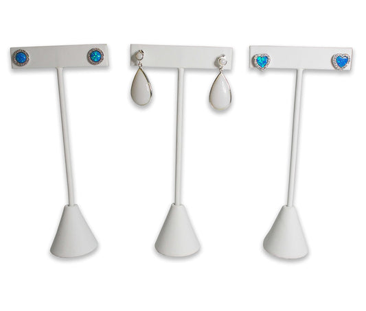 N'ice Packaging - 3 Qty White Leatherette 5.75" High Free-Standing Earring T-Stand Display, T Shape Holder for Tradeshow, Home Business, Promotion…
