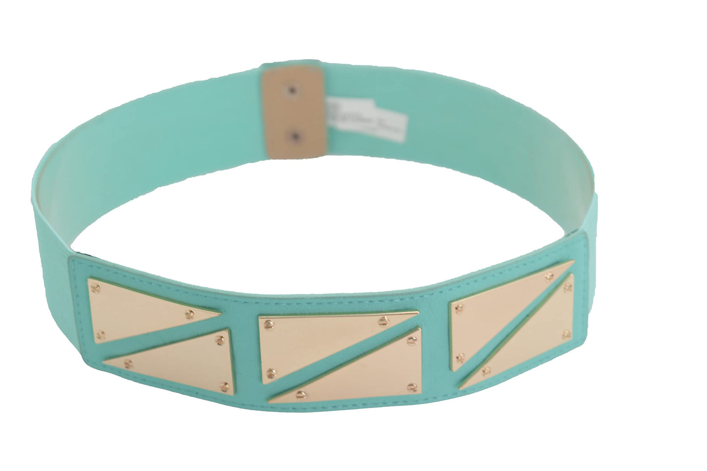 TrendyFashionJewelry Women Fashion Elastic Waistband Belt High Waist Hip Gold Metal Triangles Buckle Size S M Mint Green Color