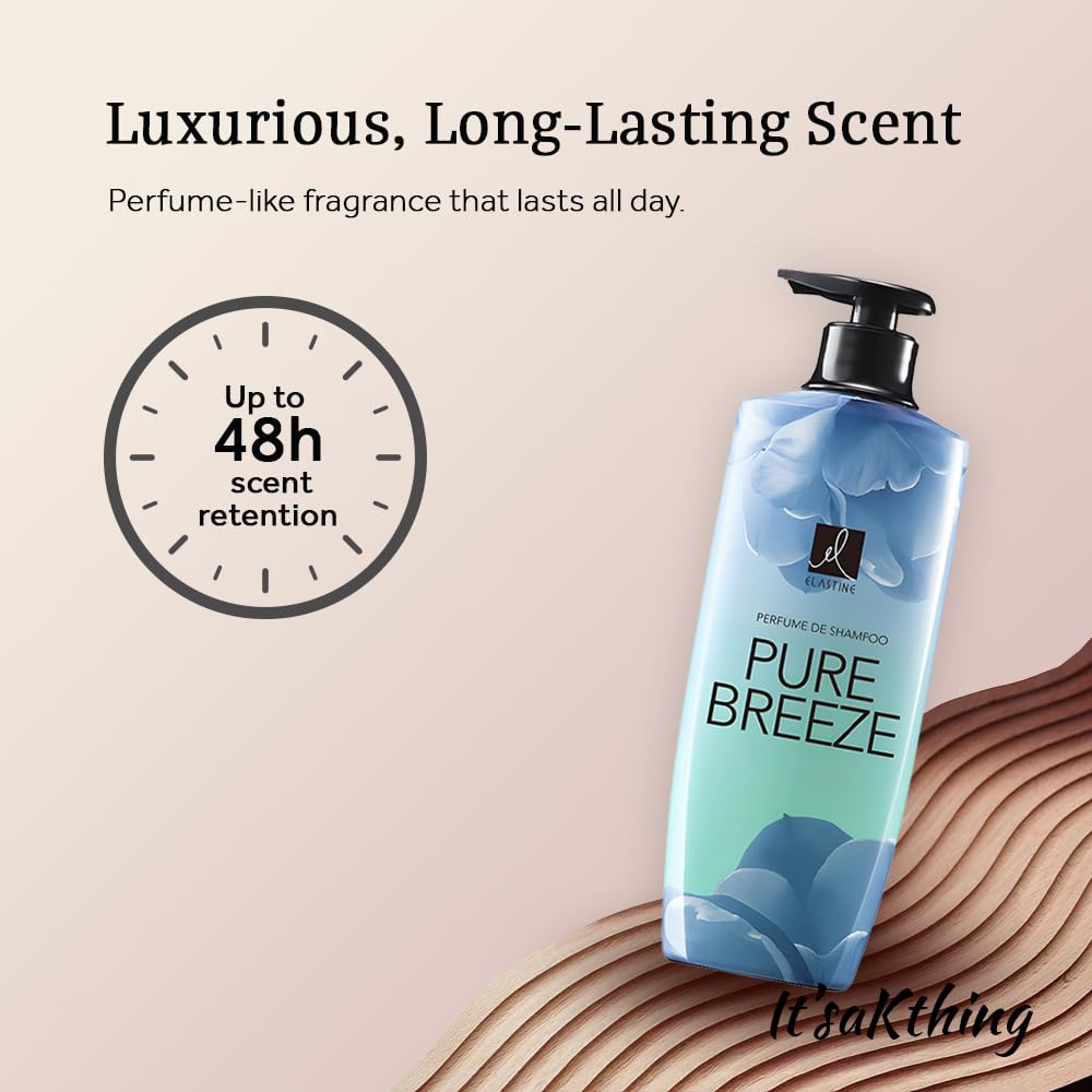 Elastine Perfumed Pure Breeze Shampoo & Conditioner Set 600ml x 2 K-Beauty Hair Treatment Silky Hair Care for Women and Men