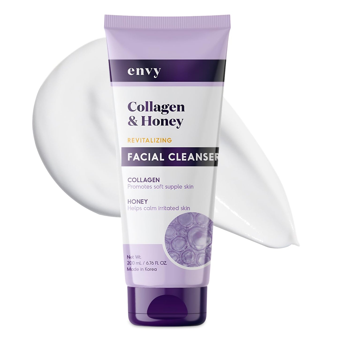 Envy Facial Cleanser with Collagen & Honey - Reduces Fine Lines, Wrinkles & Hydrating - Clean, Cruelty-Free Korean Skin Care for All Skin Types