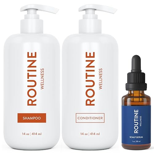 Routine Wellness Shampoo and Conditioner Set and Scalp Serum for Thinning Hair - DHT Blocker Women & Men - Color Safe Shampoo for Hair Loss