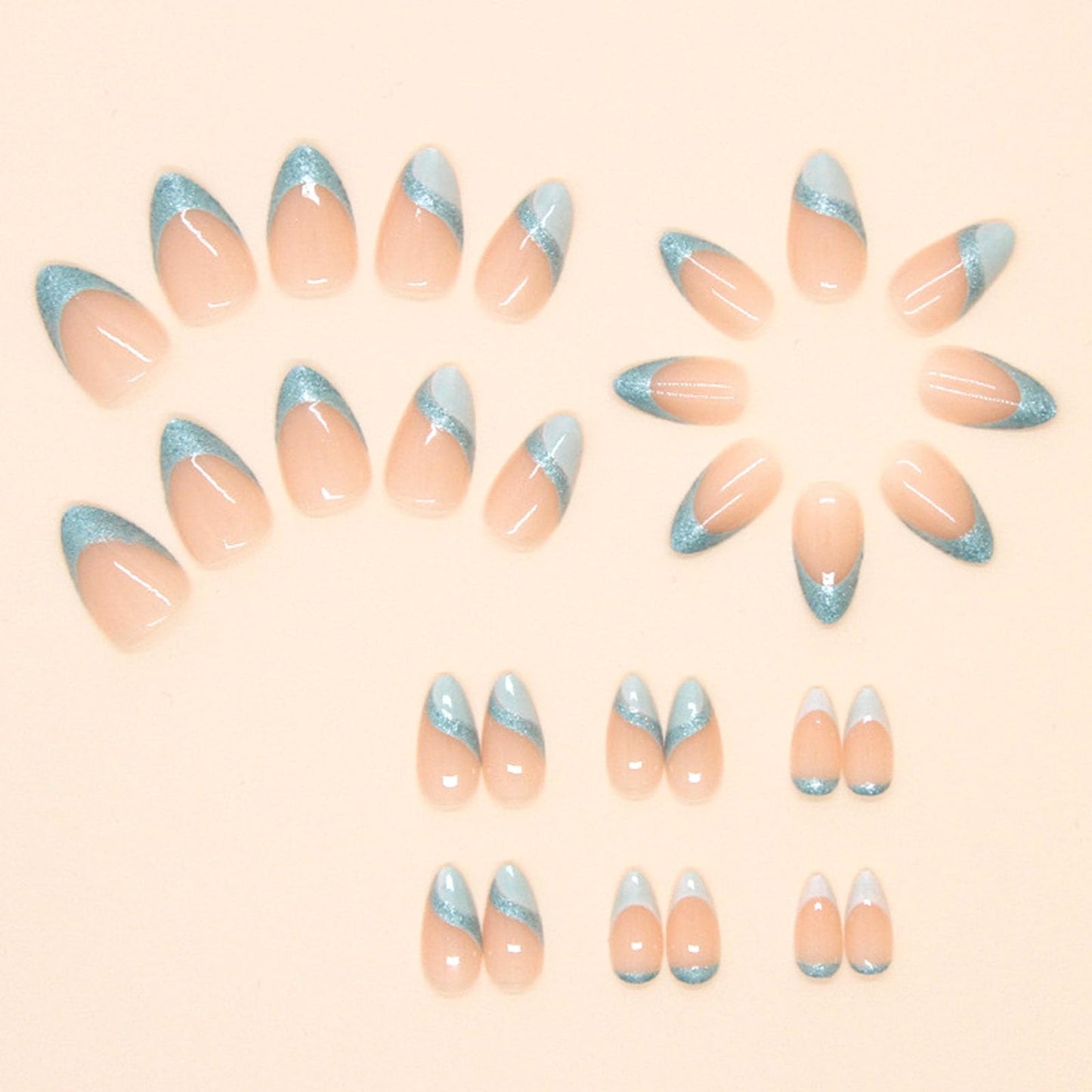 Blue French Tip Press on Nails Short Fake Nails Almond Glitter Glue on Nails Light Pink Full Cover Acrylic Nails Press ons Glossy Artificial False Beauty and Personal Care MAOTTIE