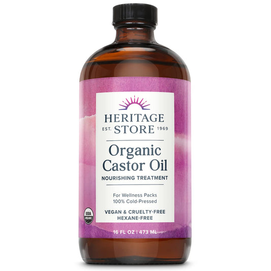 HERITAGE STORE Organic Castor Oil - Glass Bottle - Nourishing Treatment for Hair and Skin - Eyelash Serum for Eyelashes, Brows, Castor Oil Packs