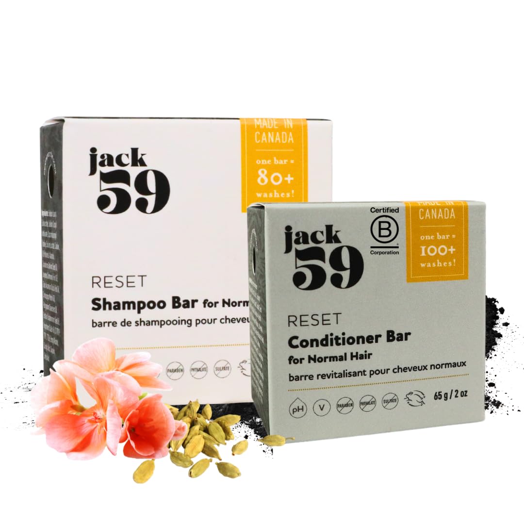 Jack59 All Natural Shampoo and Conditioner Set for Fine Hair, Bar Shampoo and Conditioner with Activated Charcoal to Detoxify, Rejuvenate Scalp