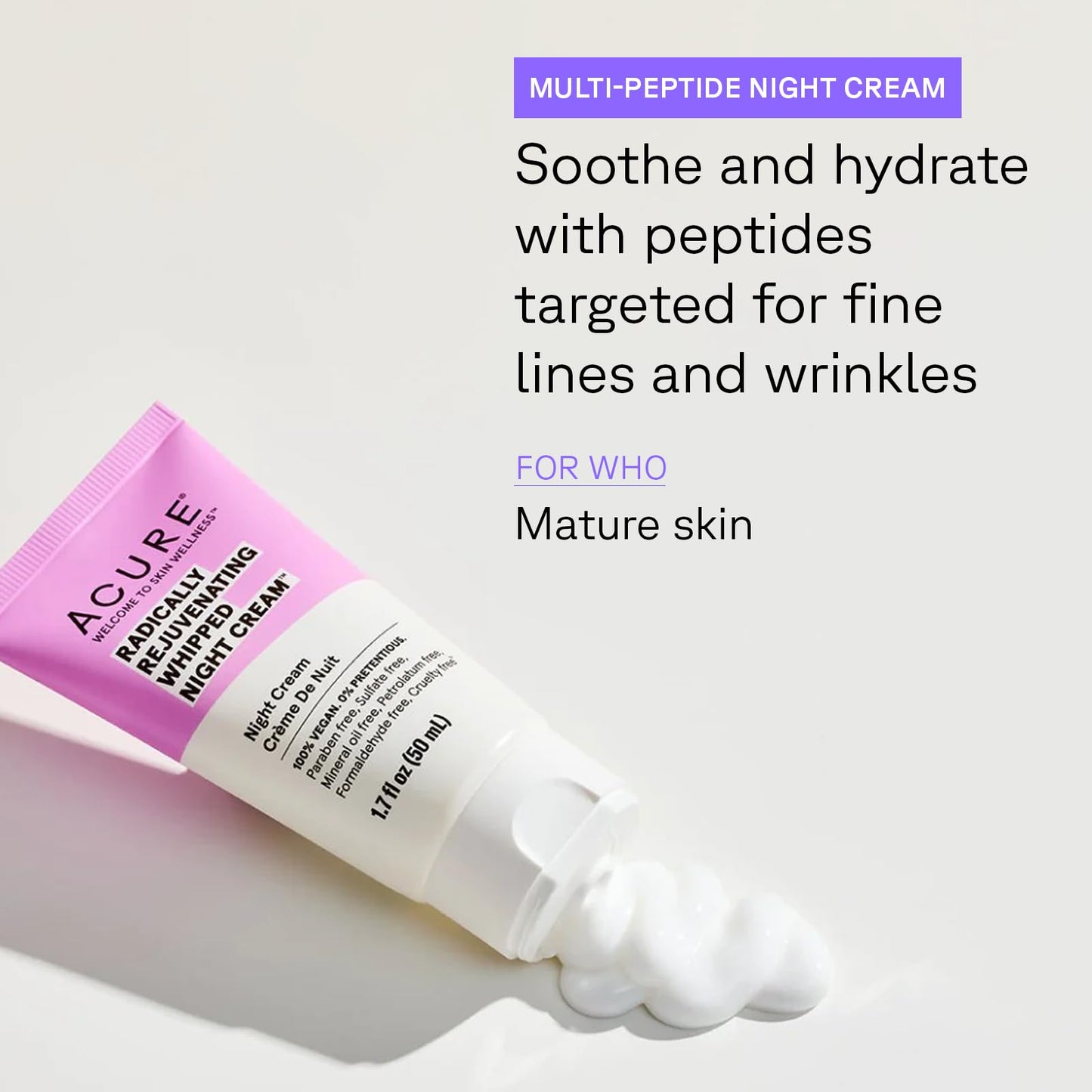 Acure Radically Rejuvenating Whipped Night Cream - Anti Aging Peptide Night Face Cream for Women & Men, Hydrating & Renewing Moisturizer for Fine