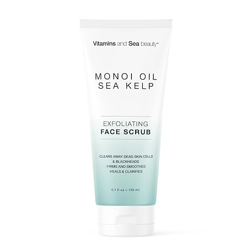 Exfoliating Face Scrub with Monoi Oil & Sea Kelp - Clarifying & Firming Facial Exfoliator with Natural Pumice - Vegan, Paraben-Free, 5.1 fl oz