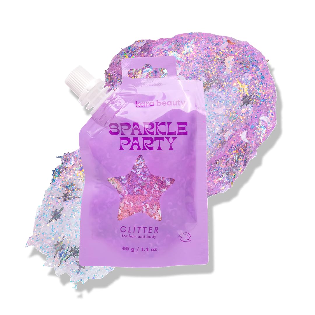 KARA BEAUTY Sparkle Party Glitter Gel for Hair and Body - Lavender Moons - Infused with Aloe Vera and Lavender Water - No-Glue Glitter Makeup for Face