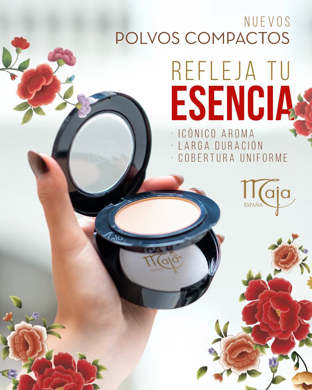Maja Pressed Compact, Creme Powder for Flawless Uniform Coverage, Skin Matte, Without Shine, Long Lasting Effect, Pressed Powder with Mirror, Arabesco