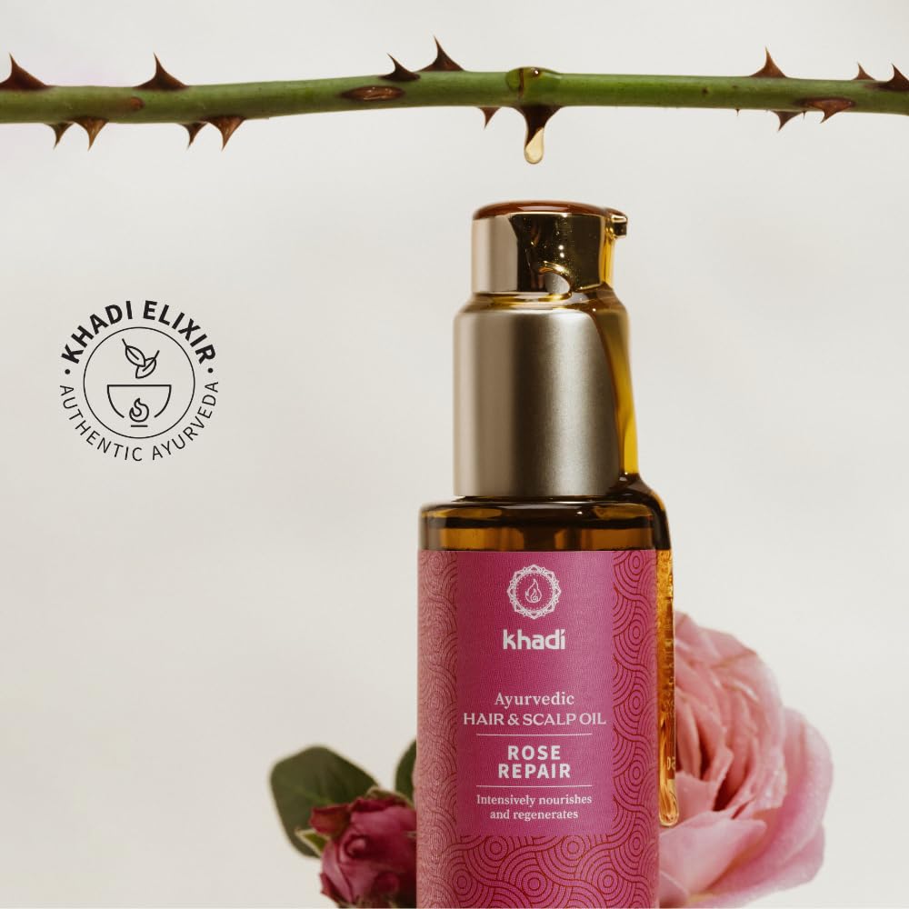 KHADI ROSE REPAIR Hair Oil - Regeneration for structurally damaged, dry hair & split ends - 100% natural, plant-based, vegan & silicone-free - 1.69