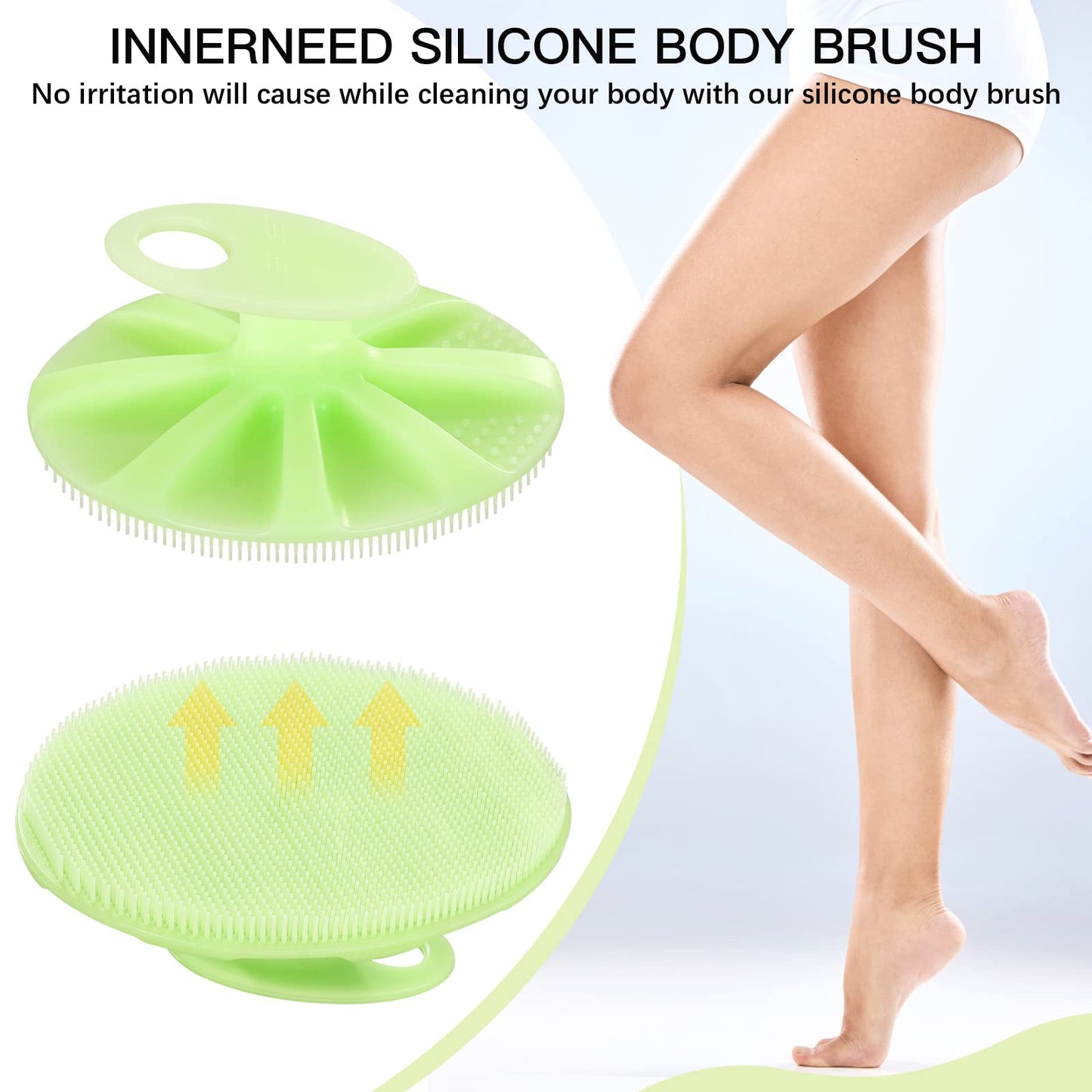 INNERNEED Food-Grade Soft Silicone Body Cleansing Brush Shower Scrubber, Gentle Exfoliating and Massage for All Kinds of Skin (Green)