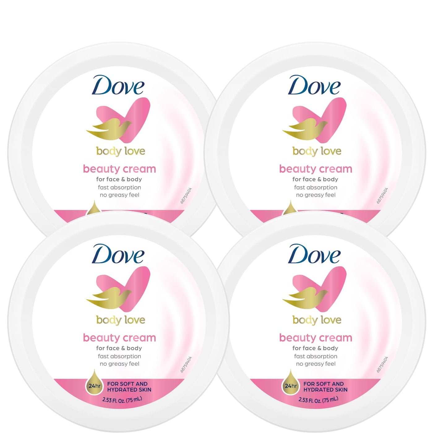 Dove Nourishing Body Care, Face, Hand, and Body Beauty Cream for Normal to Dry Skin Lotion for Women with 24-Hour Moisturization, 4-Pack, 2.53 Oz Each