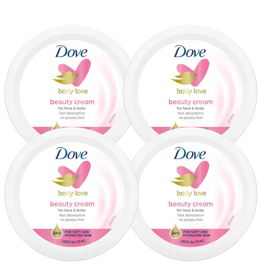 Dove Nourishing Body Care, Face, Hand, and Body Beauty Cream for Normal to Dry Skin Lotion for Women with 24-Hour Moisturization, 4-Pack, 2.53 Oz Each