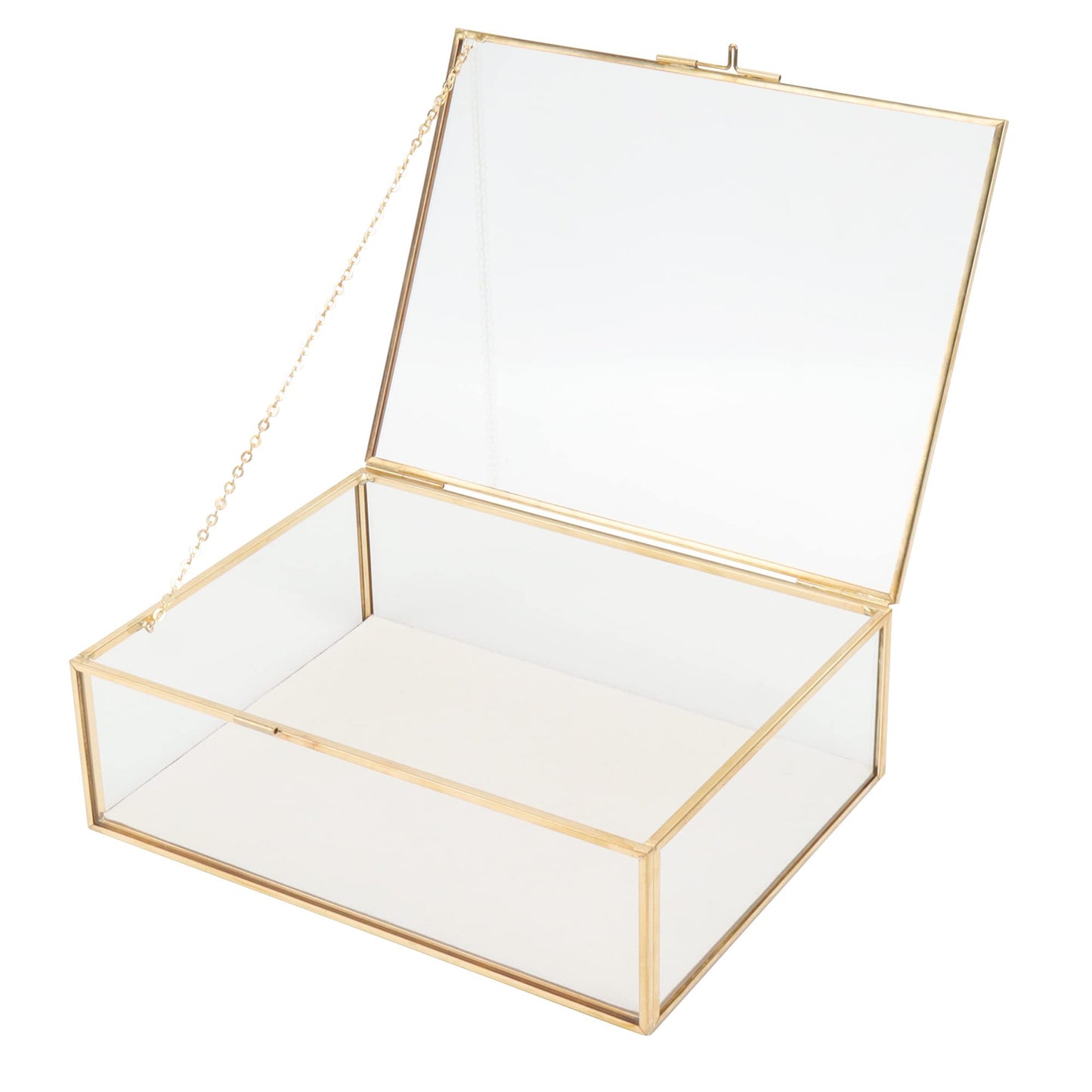 Glass Gold Metal with Chain and Velvet Bottom Jewelry Organizer Box | Card box for Weddings, Events, Baby Showers, and Birthdays