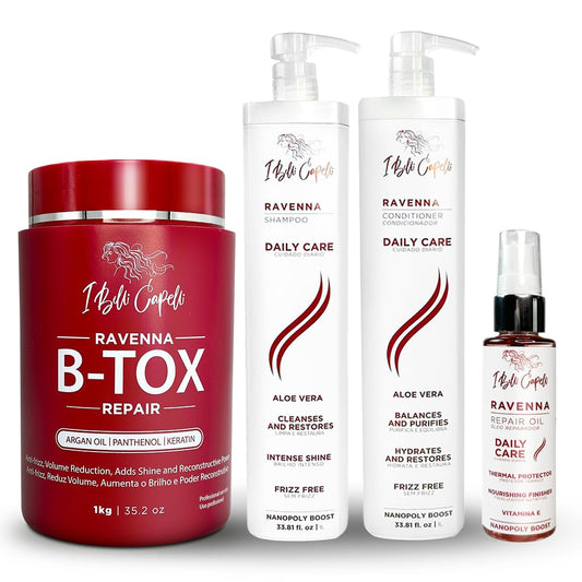 I Belli Capelli Ravenna Hair Straightening Kit - Repair Hair B-tox, Aloe Vera Shampoo & Conditioner, Repair Oil - Intense Hydration, Shine Beauty & Personal Care I Belli Capelli