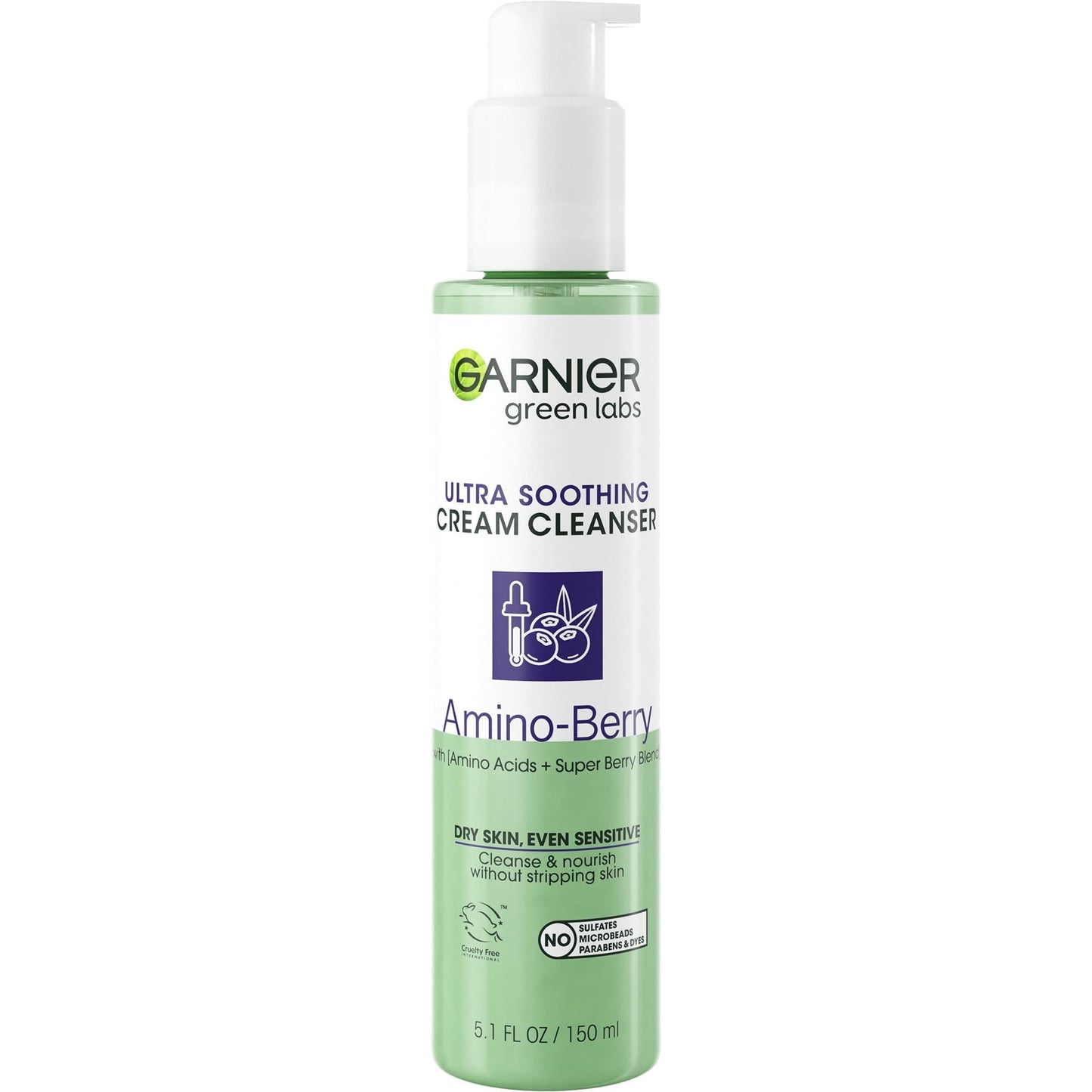Garnier Green Labs Amino-Berry Soft Gentle Facial Cream Cleanser Hydrates and Soothes Skin, 5.07 fl oz