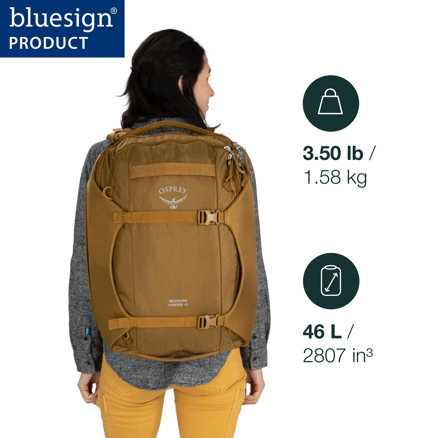 Osprey Sojourn Porter 46L Travel Backpack - Carry-On Compliant Luggage with StraightJacket Compression and Padded Laptop Sleeve - Durable Pack for International or Urban Travel, Koseret Green