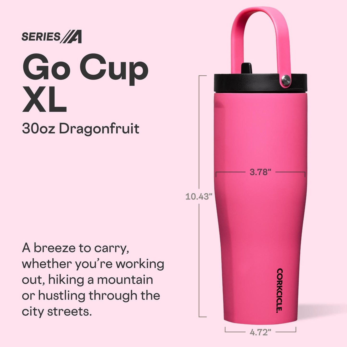 Corkcicle Go Cup XL - Leak-Proof Travel Tumbler - Triple Insulated Stainless Steel Water Bottle - Easy-Carry Handle - Summer Drinkware Gift - Keeps…