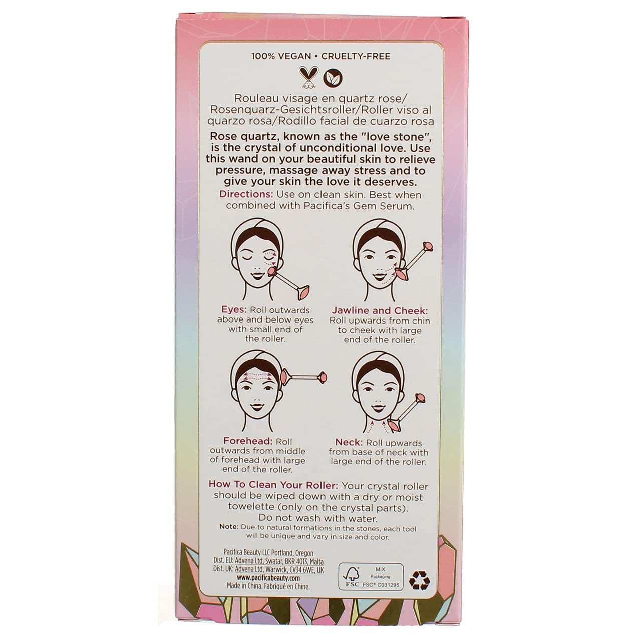Pacifica Rose Quartz Facial Roller Massager - Crystal Gua Sha Skincare Tool for Face, Eyes & Neck - Cooling Stone Face Massager for Wrinkles, Fine