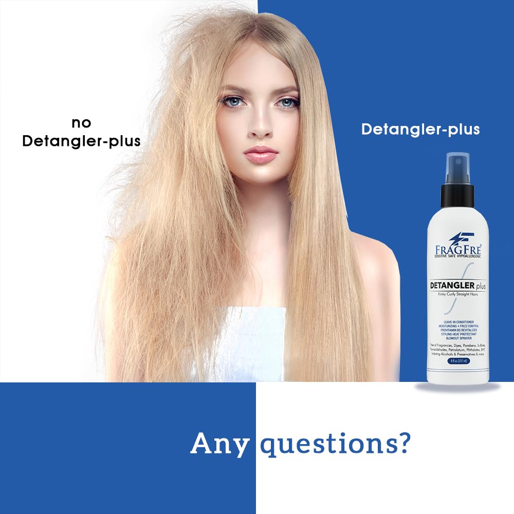 FRAGFRE Detangler plus Styling Hair Spray 8 oz - Heat Protectant and Blowout Spray - Leave in Conditioner for Sensitive Skin - Fragrance Free