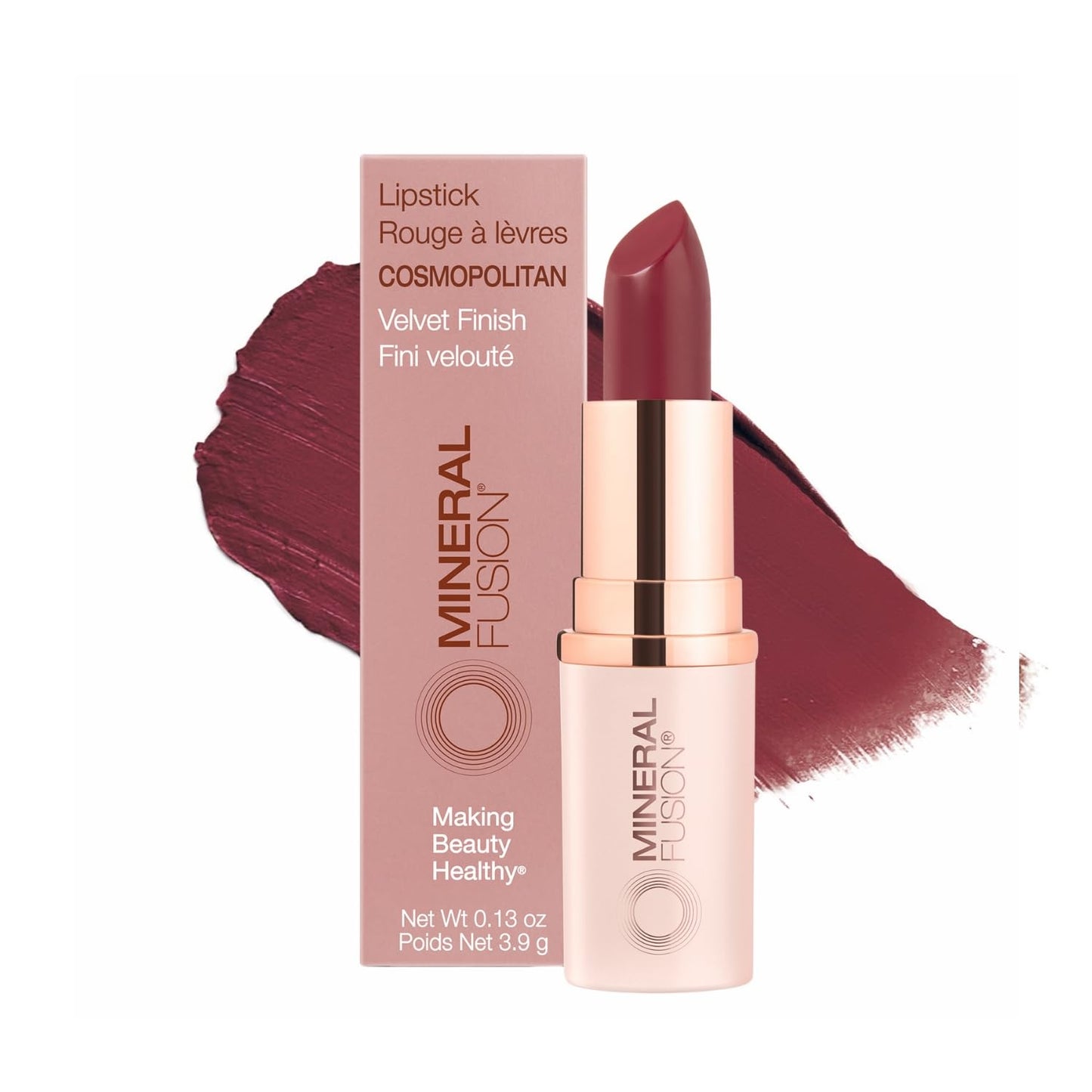 Mineral Fusion Long-Lasting Lipstick, Vivid & Smudge-Free Lip Color with Avocado Oil, Cocoa Seed Butter, Free of FD&C Dyes, Paraben and Gluten,