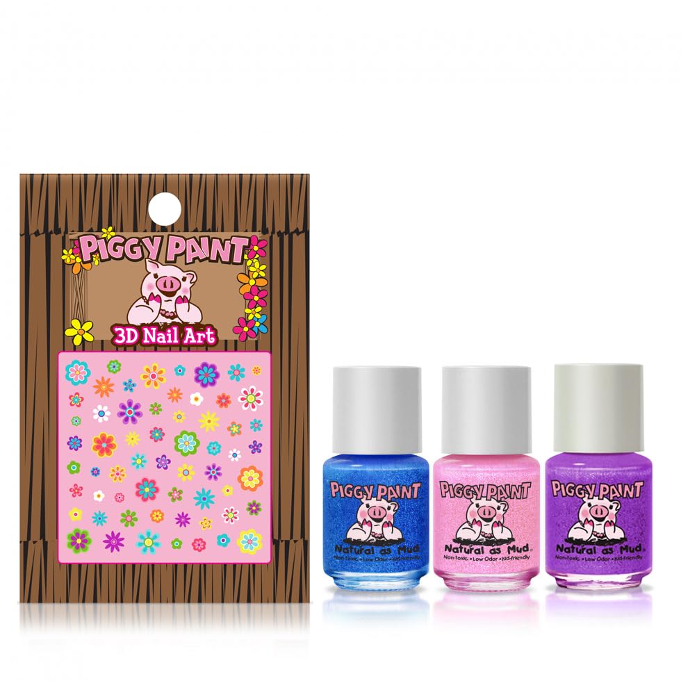 Piggy Paint | 100% Non-Toxic Girls Nail Polish | Safe, Cruelty-free, Vegan, & Low Odor for Kids | Shimmer & Sparkle (3 Polish + Nail Art Gift Set) Beauty & Personal Care Piggy Paint
