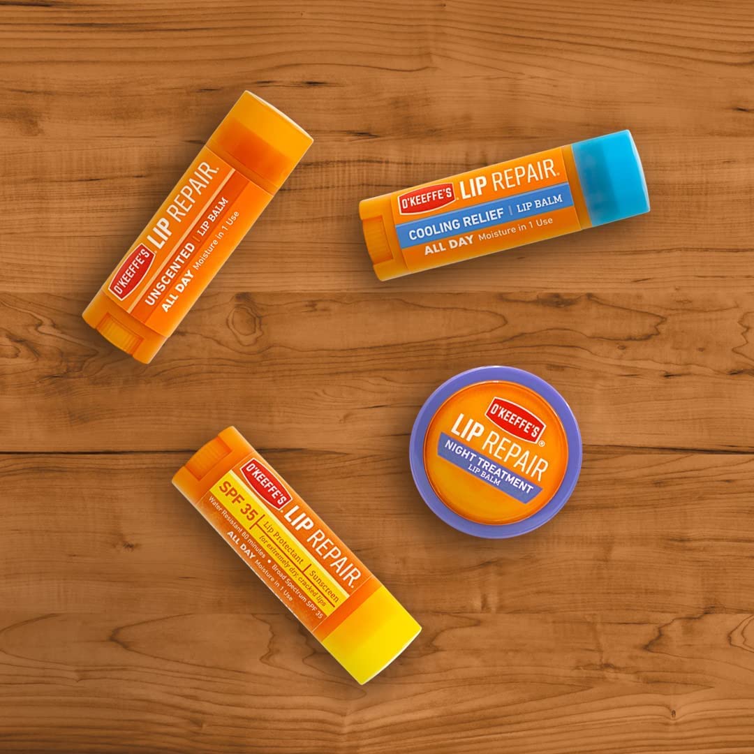 O'Keeffe's Unscented Lip Repair Lip Balm for Dry, Cracked Lips, Stick, (Pack of 5)