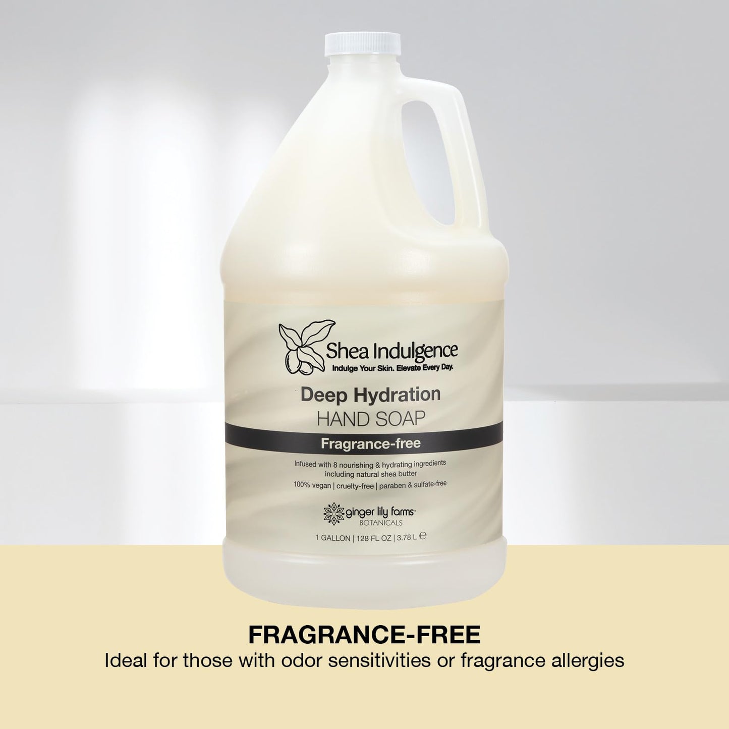 Ginger Lily Farms Botanicals Shea Indulgence Deep Hydration Liquid Hand Soap Refill, 100% Vegan & Cruelty-Free, Fragrance-Free, 1 Gallon (128 fl oz)