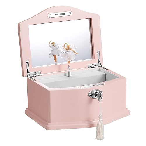 Jozen Gift Medium Pink Ballerina Musical Jewelry Box with Mirror and Lock for Girls,Pink Kid's Jewelry Storage Music Chest,Gifts for Christmas,New…