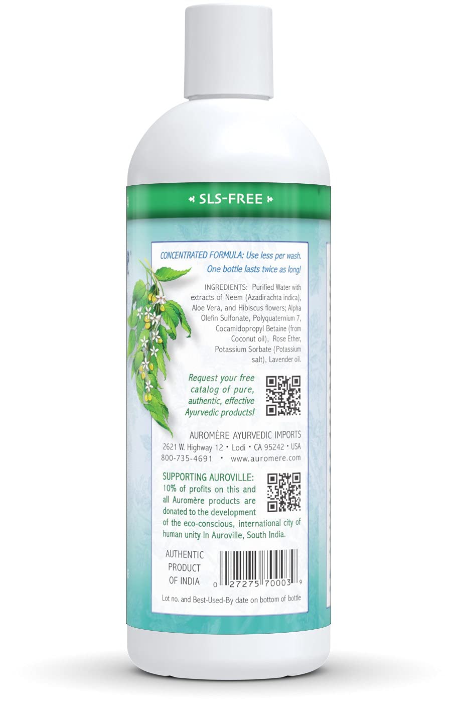 Auromere Ayurvedic Shampoo, Aloe Vera Neem - Vegan, Cruelty Free, Non-GMO, Natural, Gluten Free, Sulfate Free, Paraben Free for Dry to Normal Hair (16