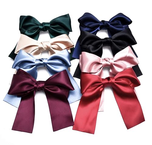 Set of 8 Big Satin Solid Ribbon French Barrette Large Big Huge Soft Silky Hair Bow Clip Bow Hair Clips Women Barrettes