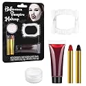 Halloween Vampire Makeup Kit, SFX Makeup Set with White Face & Body Paint, Fake Blood, Face Paint Crayons & Fake Teeth for Vampire, Zombie, Clown