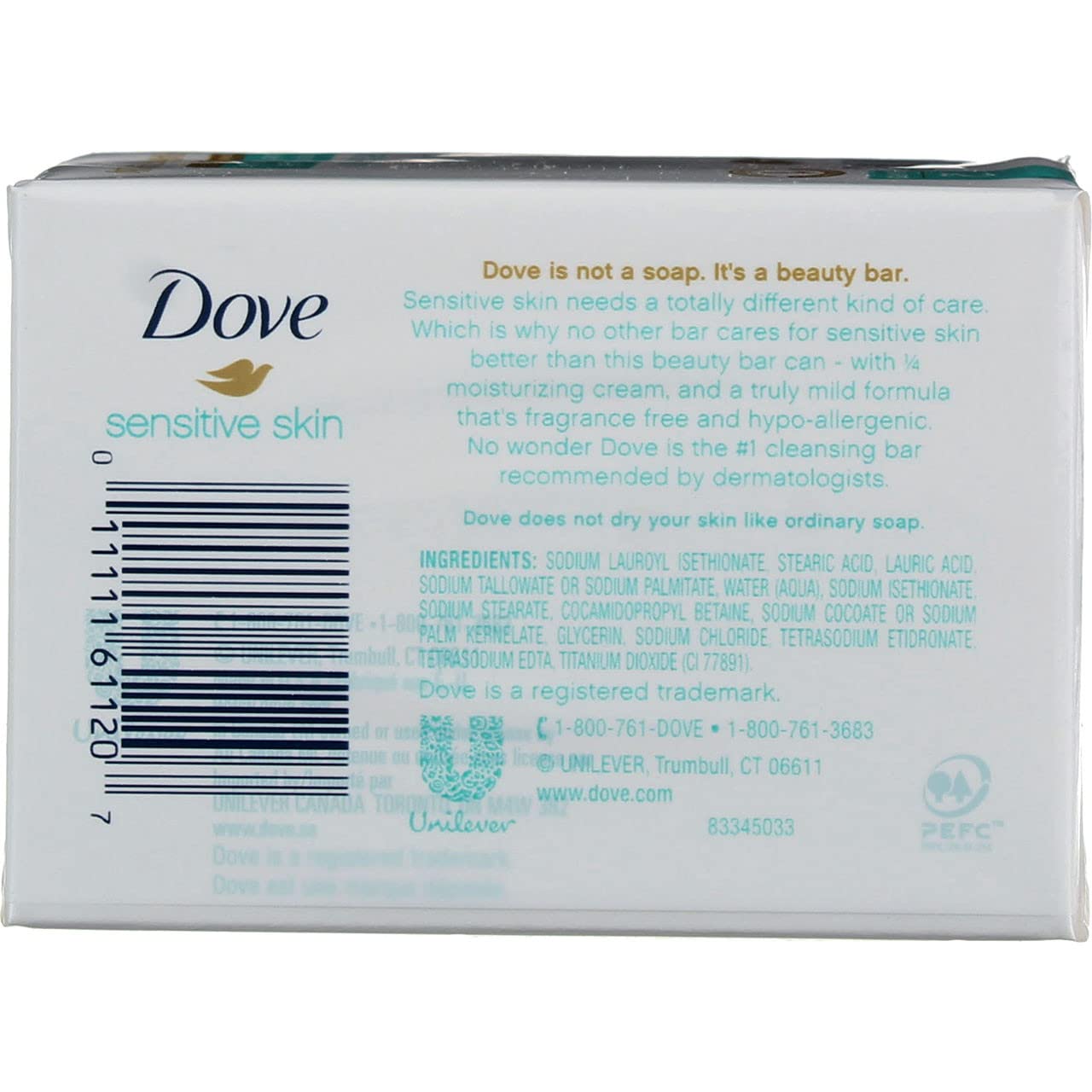 Dove Beauty Bar, Sensitive Skin, 4.25 Ounce, 2 Count