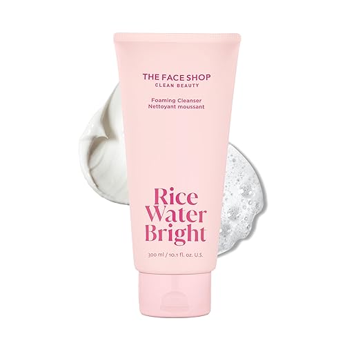 The Face Shop Rice Water Bright Foaming Facial Cleanser with Ceramide, Gentle Face Wash for Hydrating & Moisturizing, Vegan Face Cleanser, Makeup