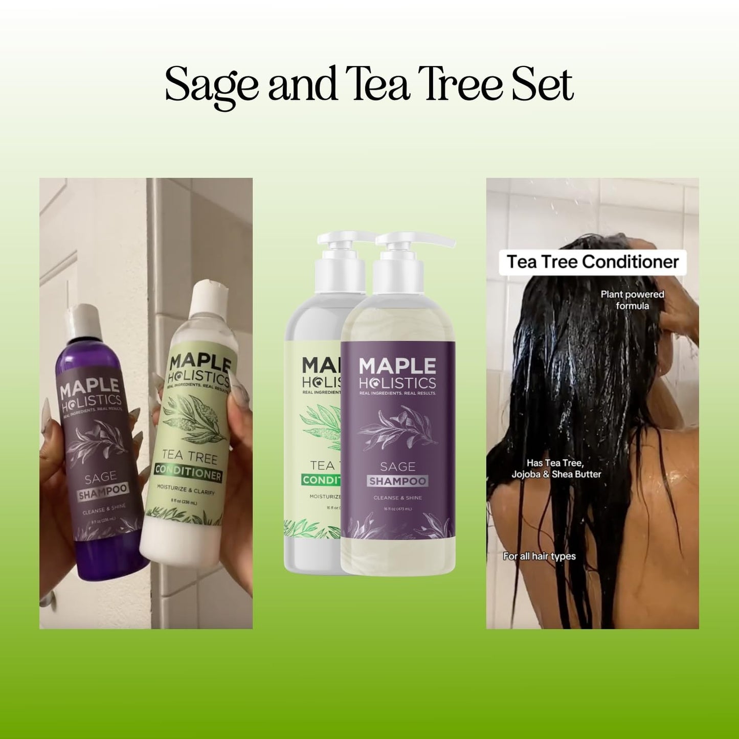 Sulfate Free Shampoo and Conditioner Set - Tea Tree Sage and Rosemary Shampoo and Conditioner for Dry Flaky Scalp Care - Deep Cleansing Color Safe