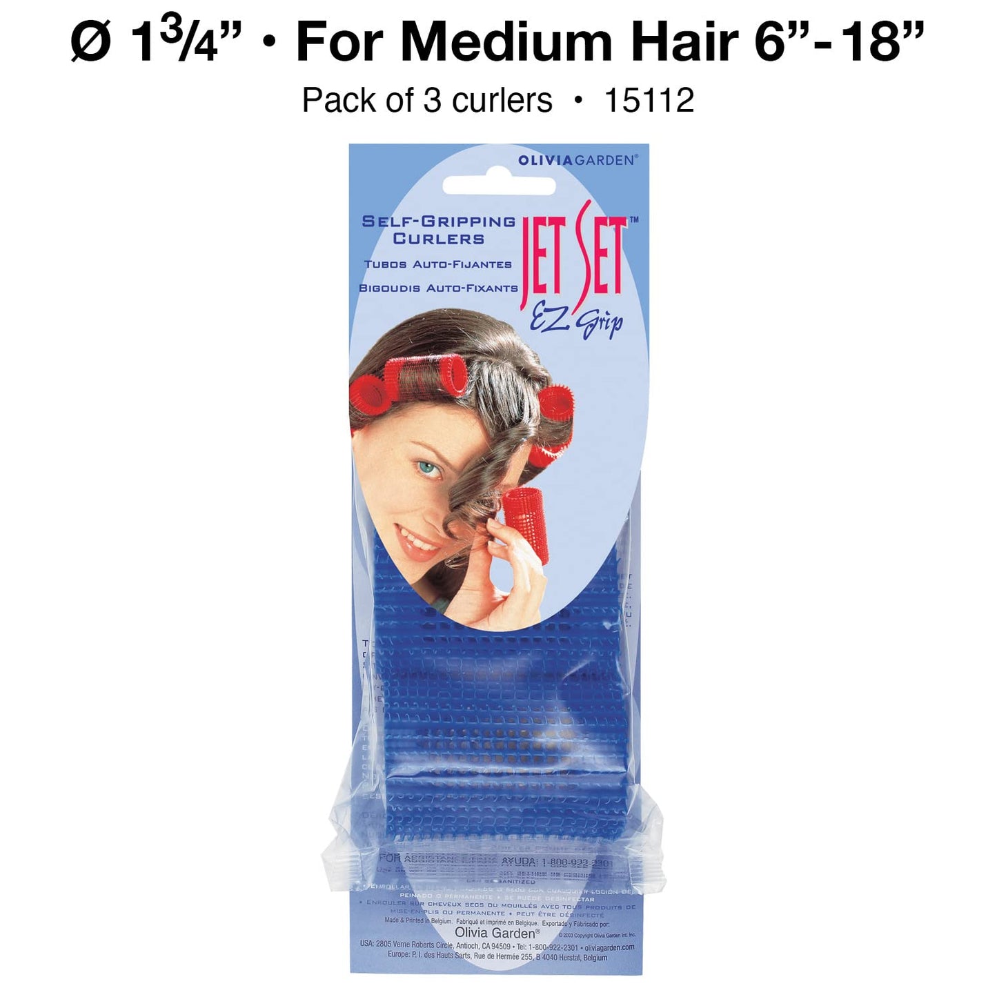 Olivia Garden Jet Set Self-Gripping Curler For Setting Or Perming (1 3/4" - 3 Count) Blue