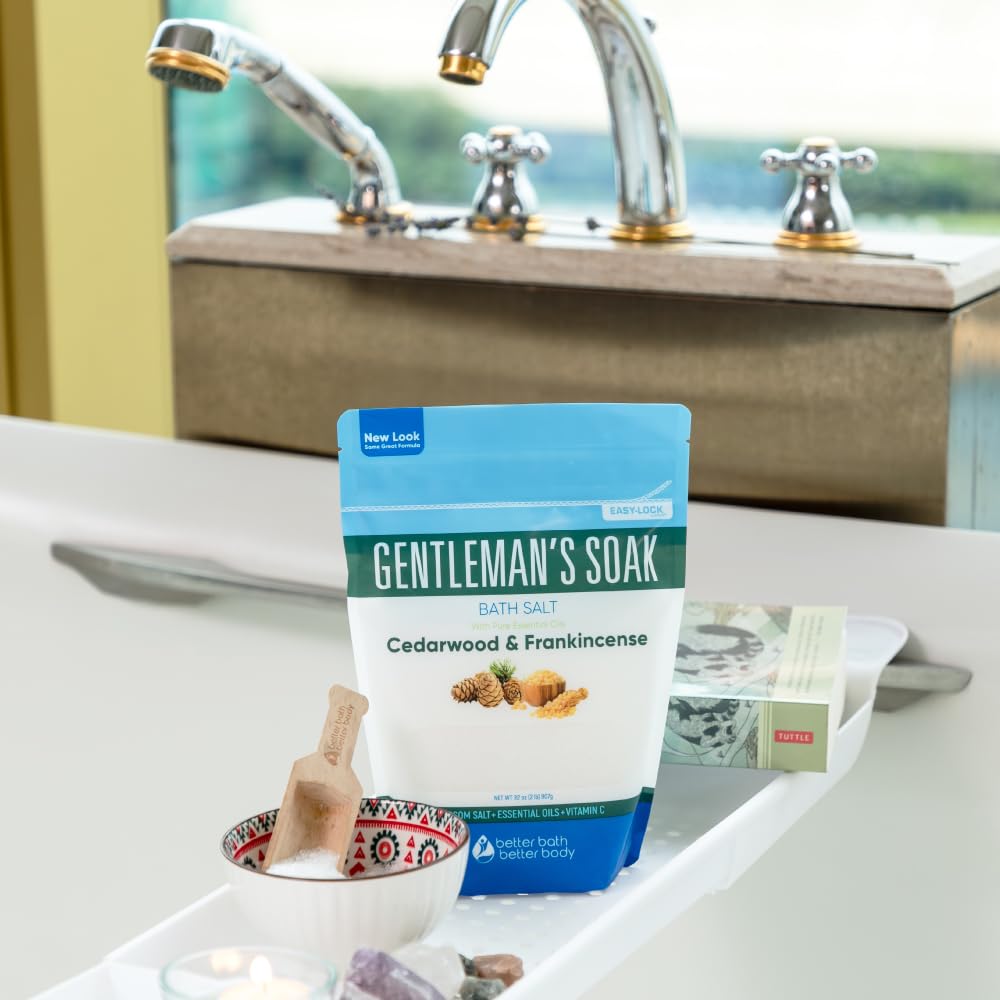 Gentleman's Bath Salt 32 Ounces Epsom Salt with Natural Cedarwood, Frankincense, Eucalyptus and Peppermint Essential Oils Plus Vitamin C in BPA Free