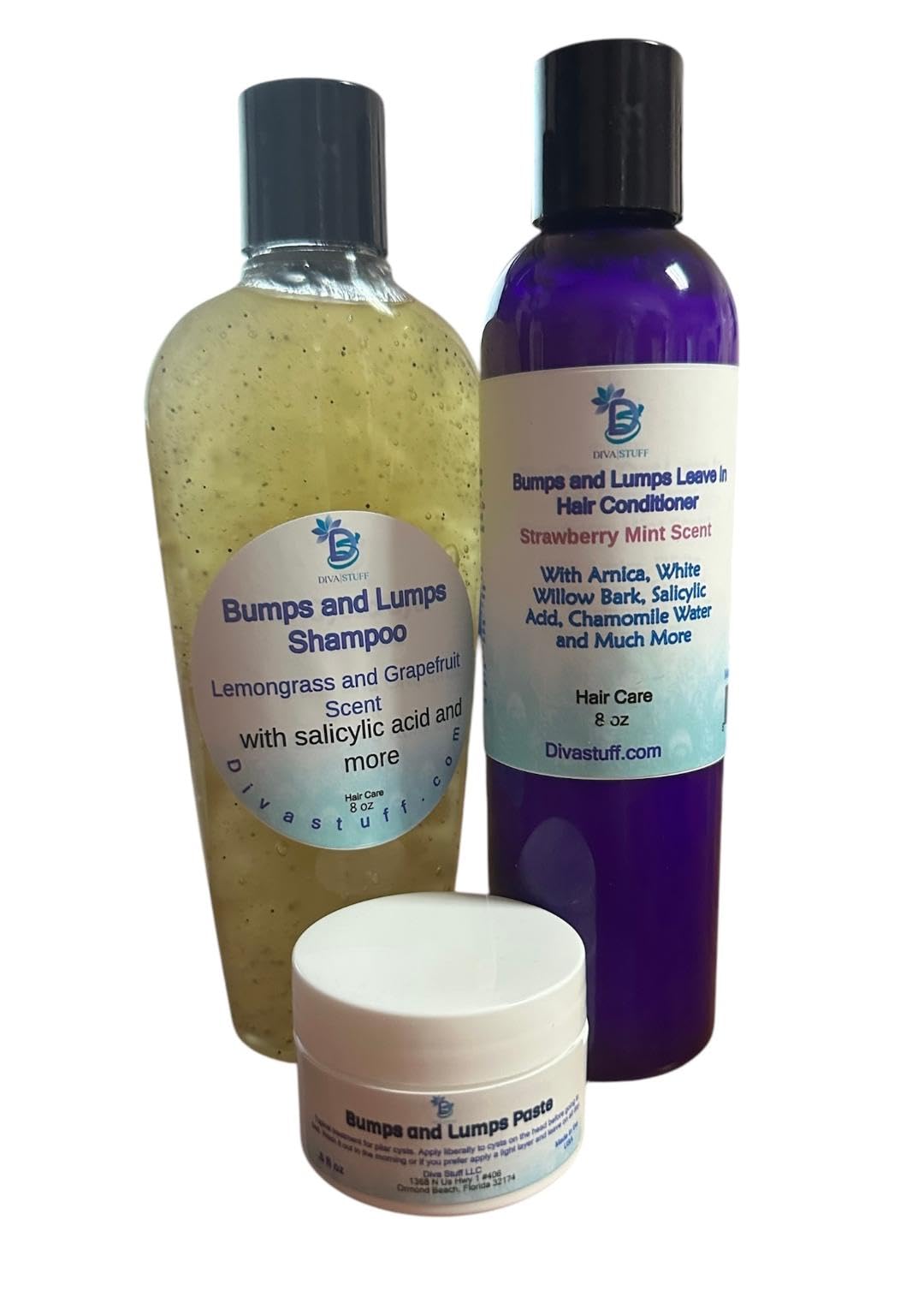 Bumps and Lumps Shampoo, Leave In Conditioner and Night Time Paste, For Problematic Lumps and Bumps on The Scalps, By Diva Stuff