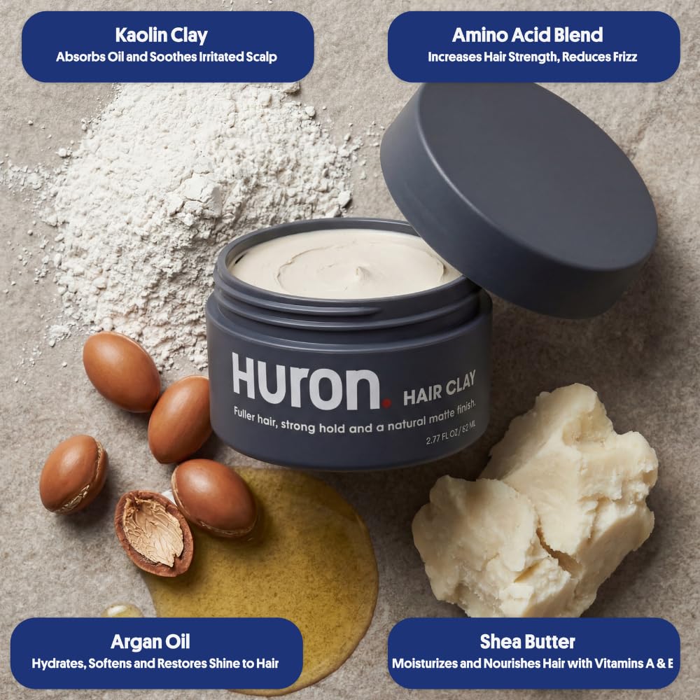 Huron Hair Clay for Men and Women - Premium Matte Finish Styling Clay, Firm Hold, Adds Texture, Fullness & Definition for a Natural Look, Clean Scent