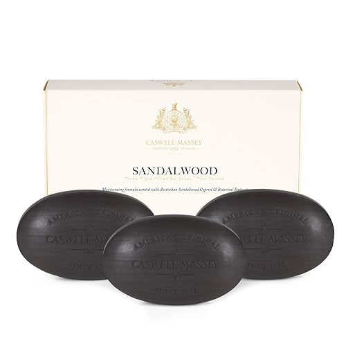 Caswell-Massey Natural Bar Soap Gift Set - Sandalwood - Triple-Milled Moisturizing Body Soap Bars for Men & Women, Plant-Based Formula with Essential